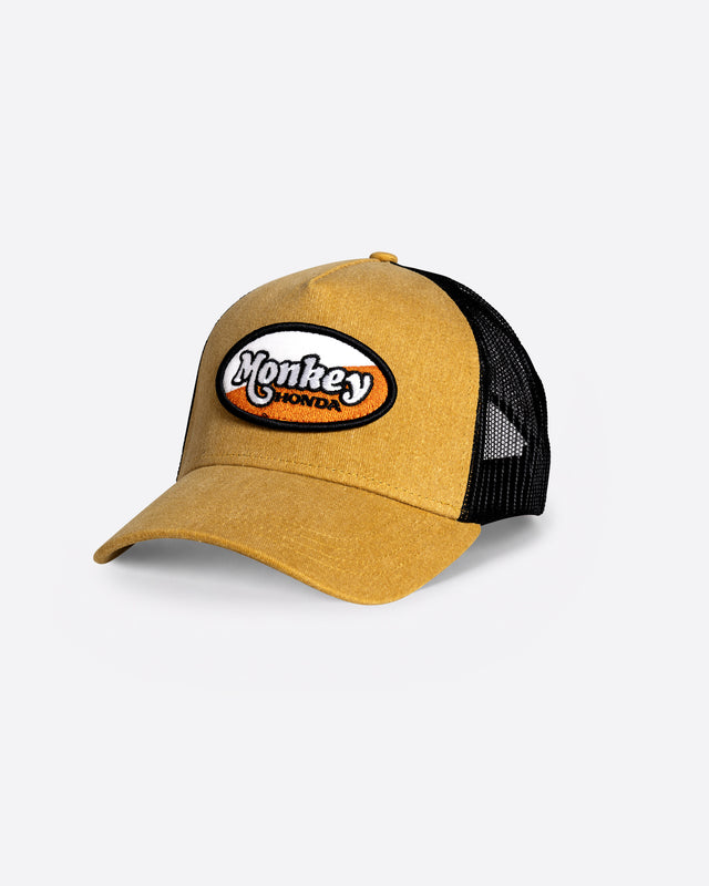Honda Monkey Trucker-Kappe Gelb, Vorderansicht.