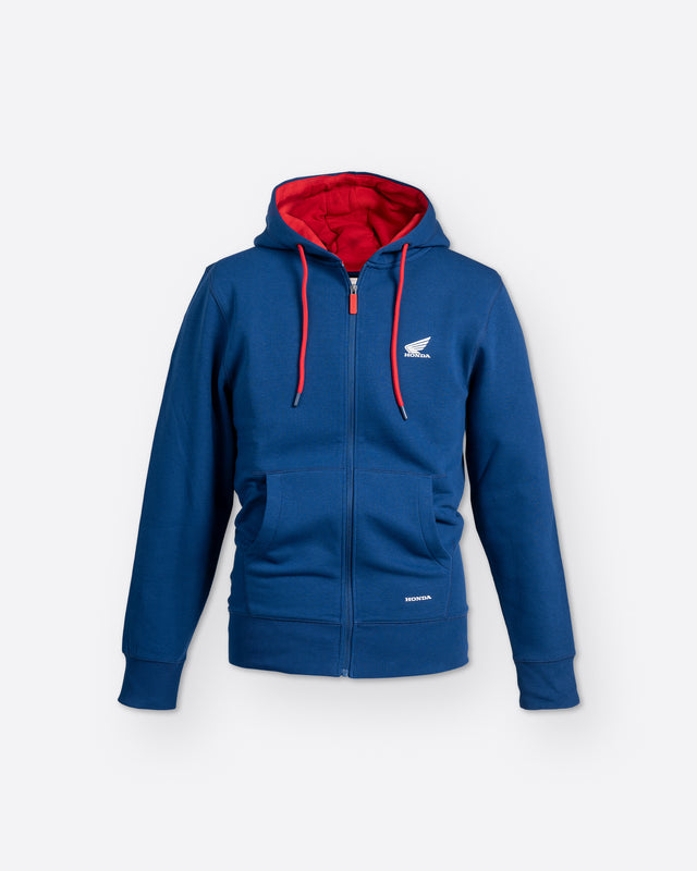 Honda Zip-Hoodie Blau, Vorderansicht.