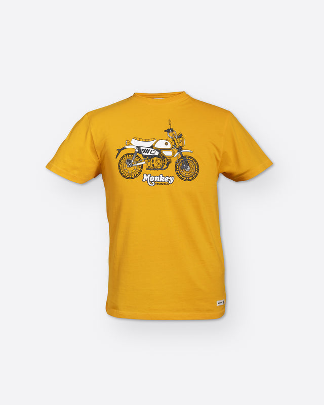 Honda Monkey T-Shirt Gelb, Vorderansicht.