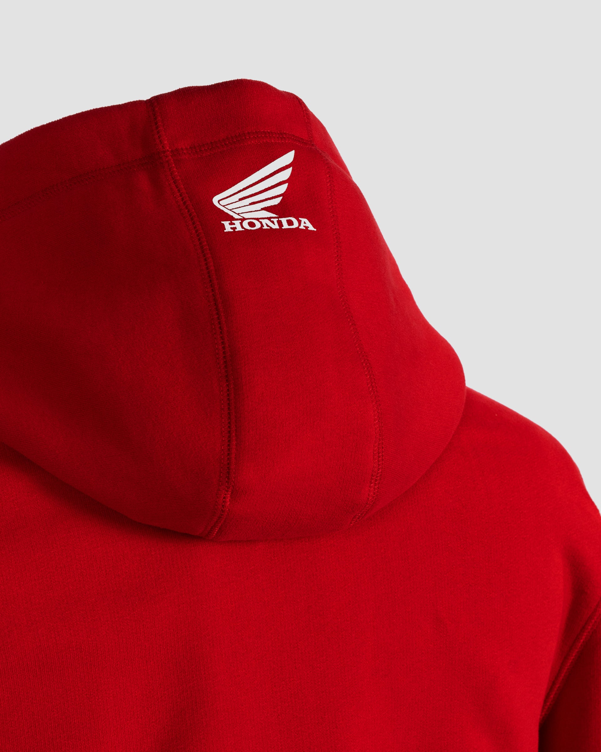 Honda Elsinore Hoodie Rot, Vorderansicht Detail.