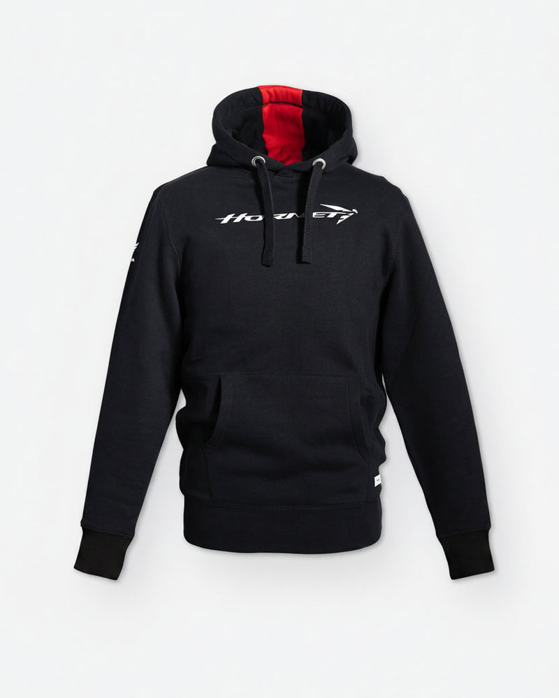 Honda Hornet Hoodie Schwarz, Vorderansicht.