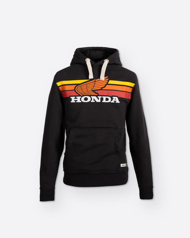 Honda Sunset Hoodie Schwarz, Vorderansicht.