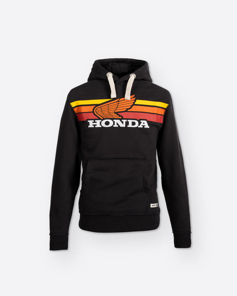 Honda Sunset Hoodie Schwarz, Vorderansicht.