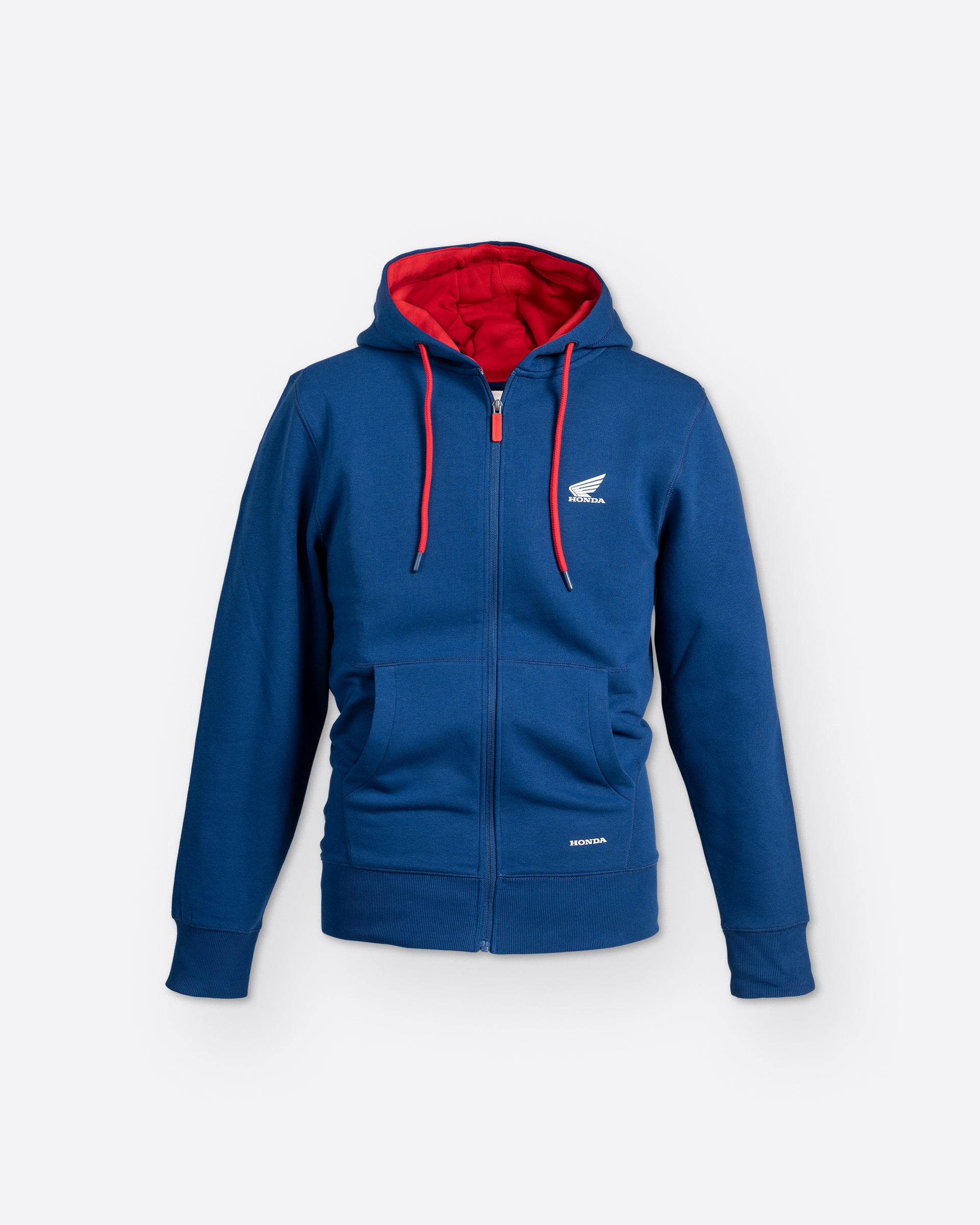 Honda Zip-Hoodie Blau, Vorderansicht.