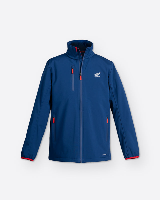 Honda Softshell-Jacke Blau, Vorderansicht.