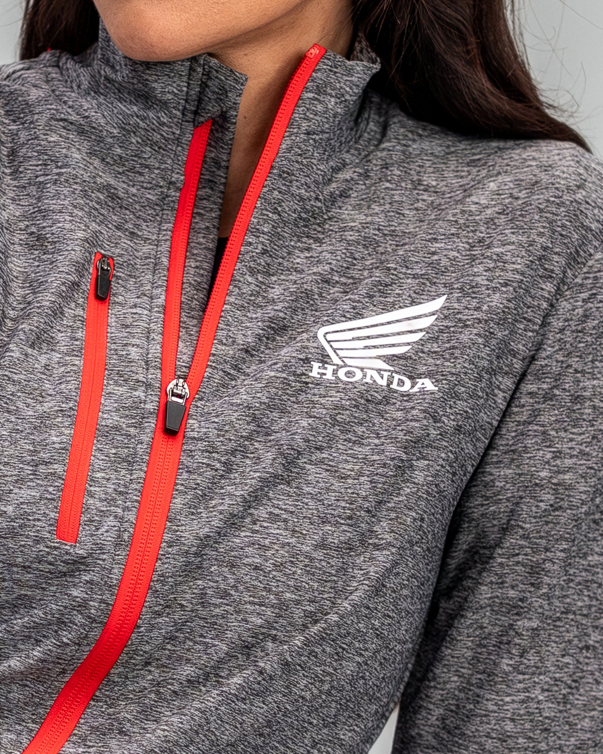 Honda Tactical Jacke Grau, Vorderansicht aus einer näheren Perspektive.