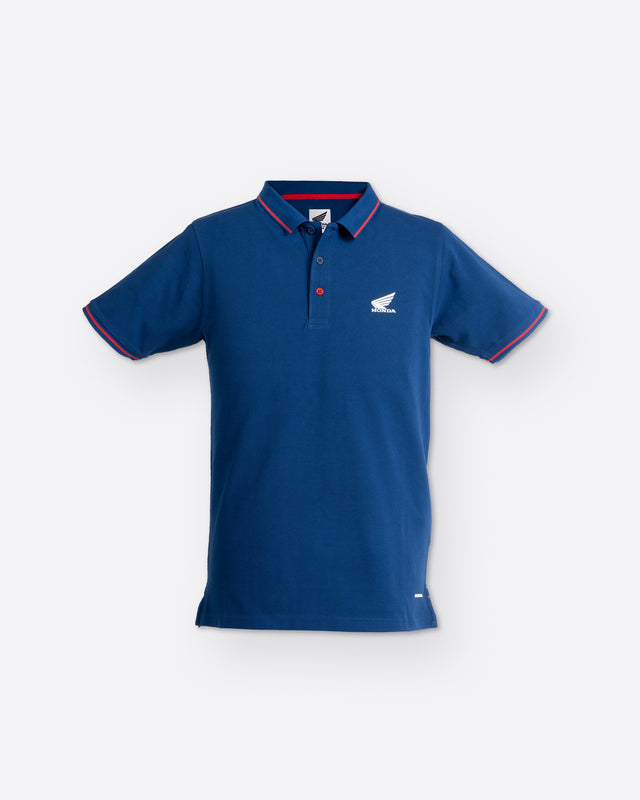 Honda Poloshirt Blau, Vorderansicht.