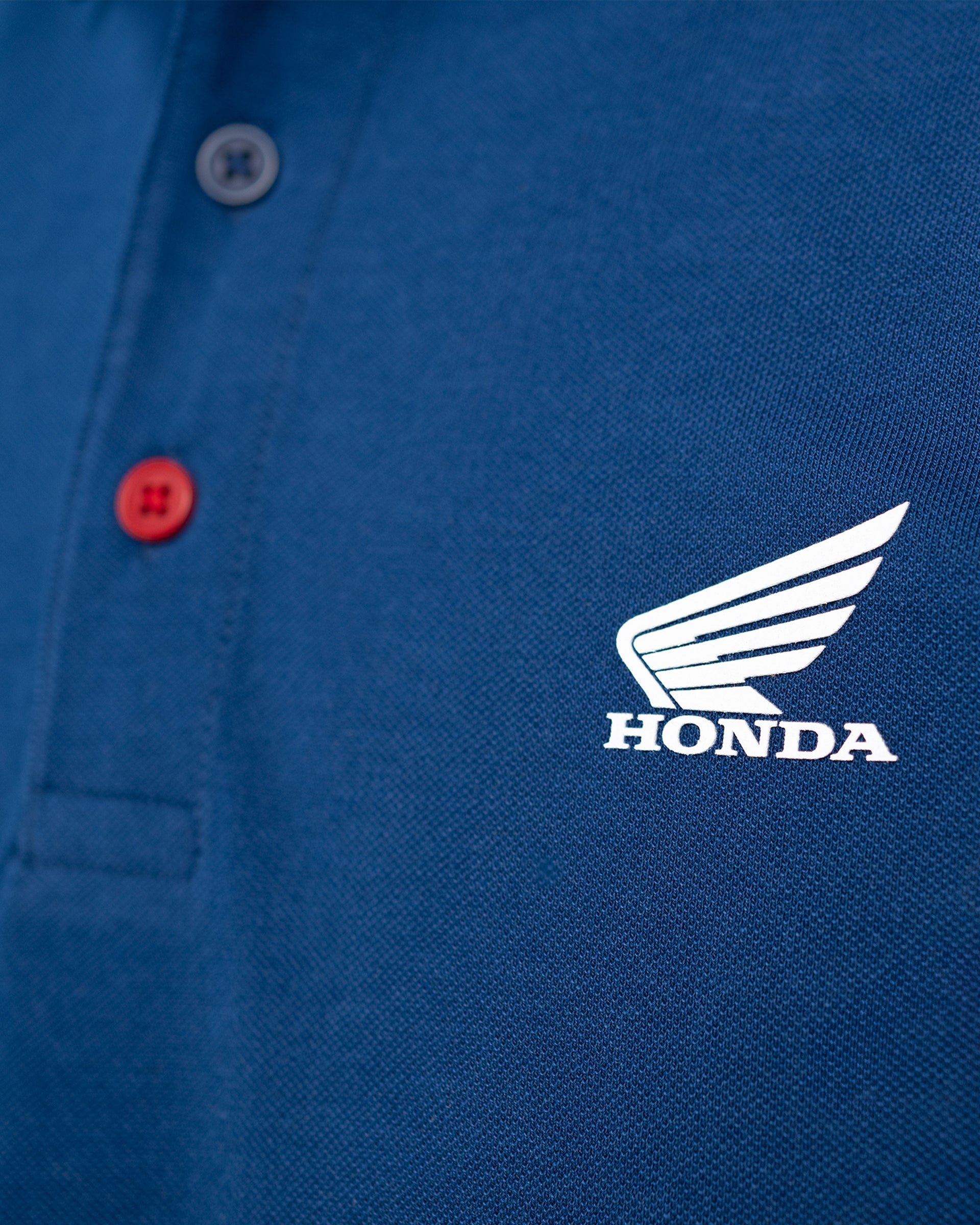 Honda Poloshirt Blau, Detailansicht Brust.