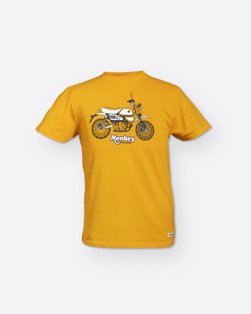 Honda Monkey T-Shirt Gelb, Vorderansicht.