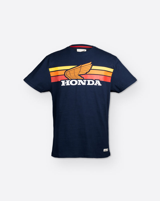 Honda Sunset T-Shirt Blau, Vorderansicht.